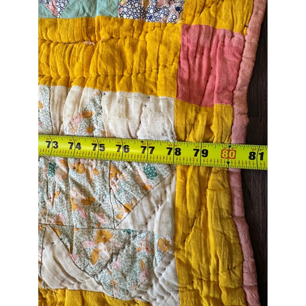Vintage 1930-50s Grandma Made Cutter Quilt Flour Sack Cotton 80x71 Patchwork - Picture 5 of 11